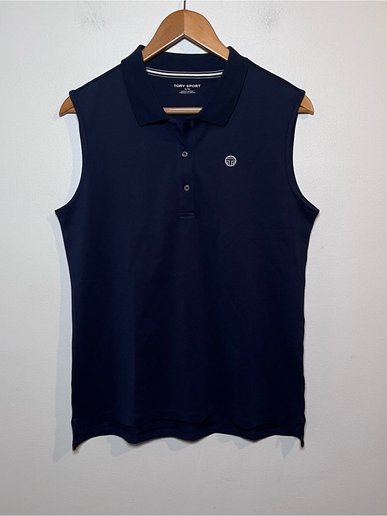 Tory Sport Tops - Tory Burch Sport Classic Tech Pique Sleeveless Polo Top Size XL Blue Golf Active